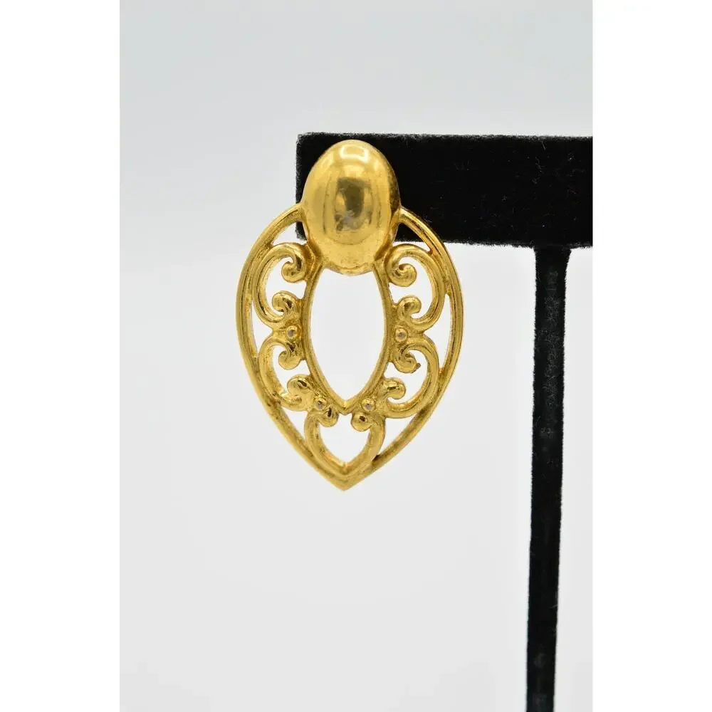 Vintage Earrings Post Brushed Antiqued Gold Dangle Chic Statement 1980s 9L